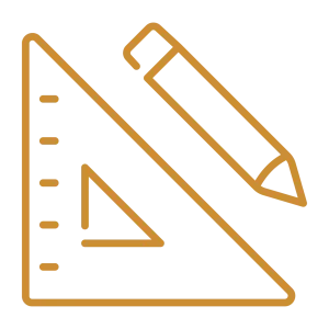 A yellow line art icon of a ruler and pencil.