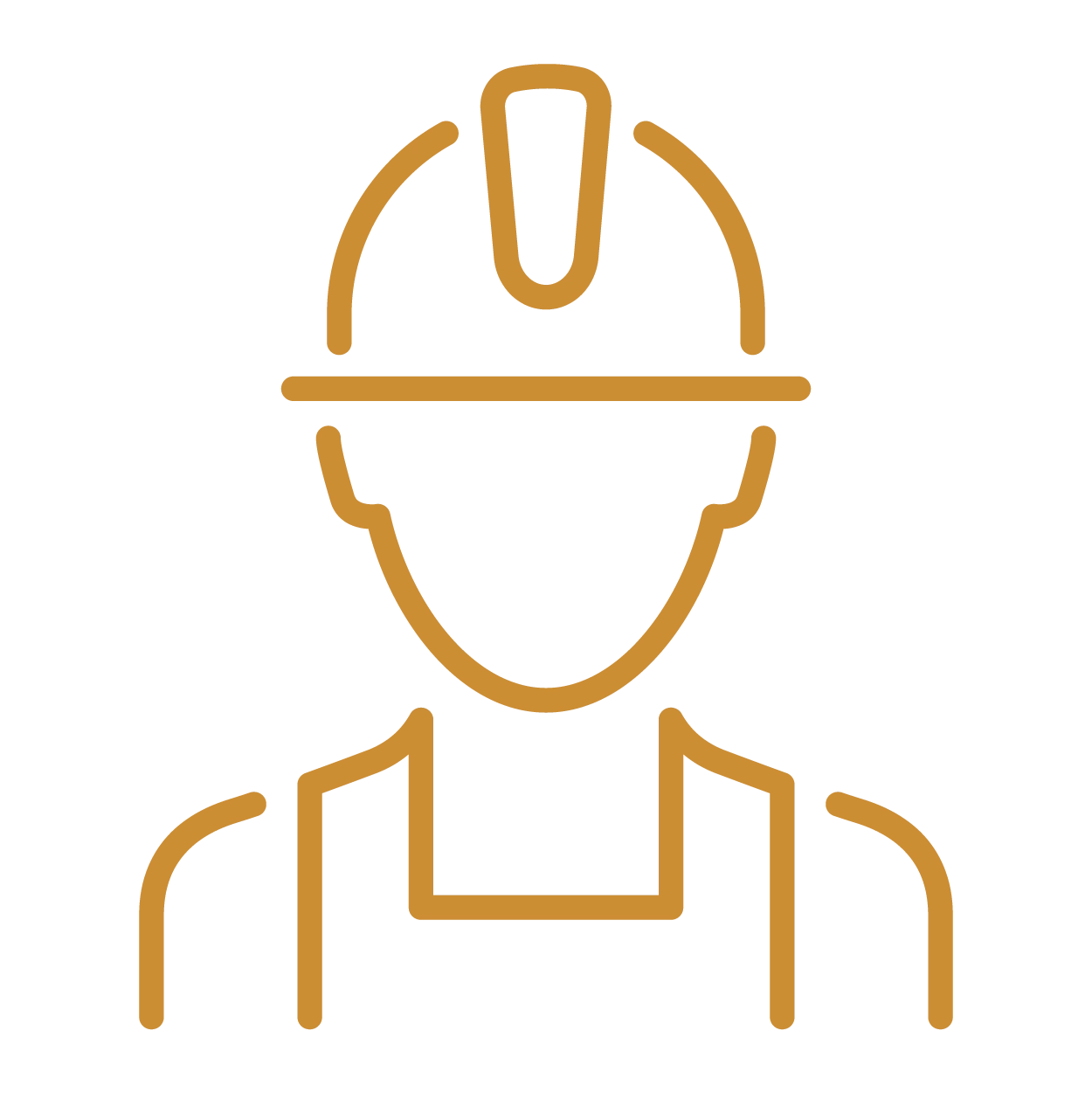 A yellow line art icon of a construction worker.
