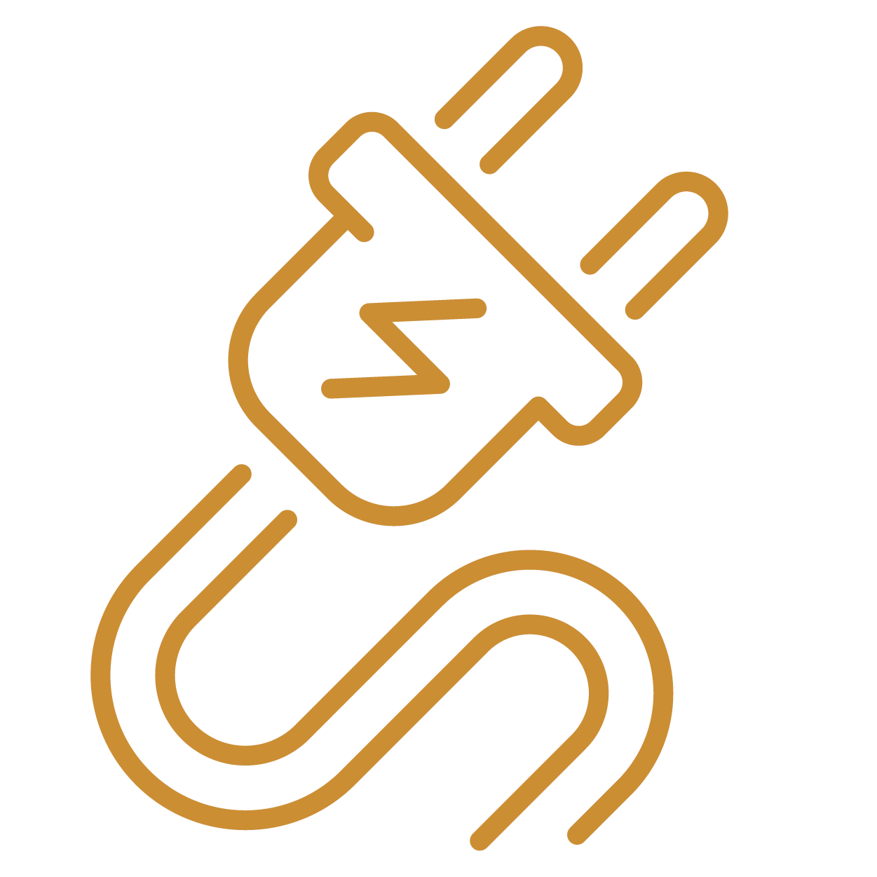 A yellow line art icon of an electrical plug.