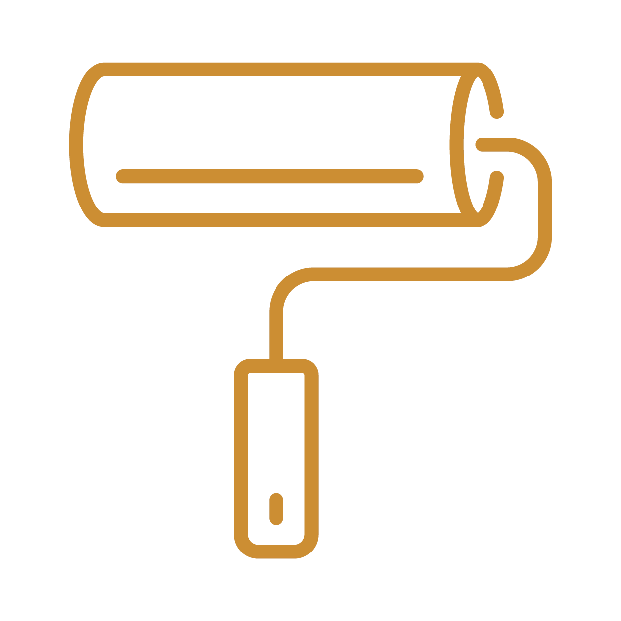 A yellow line art icon of a paint roller.