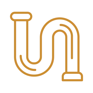 A yellow line art icon of a plumbing pipe.