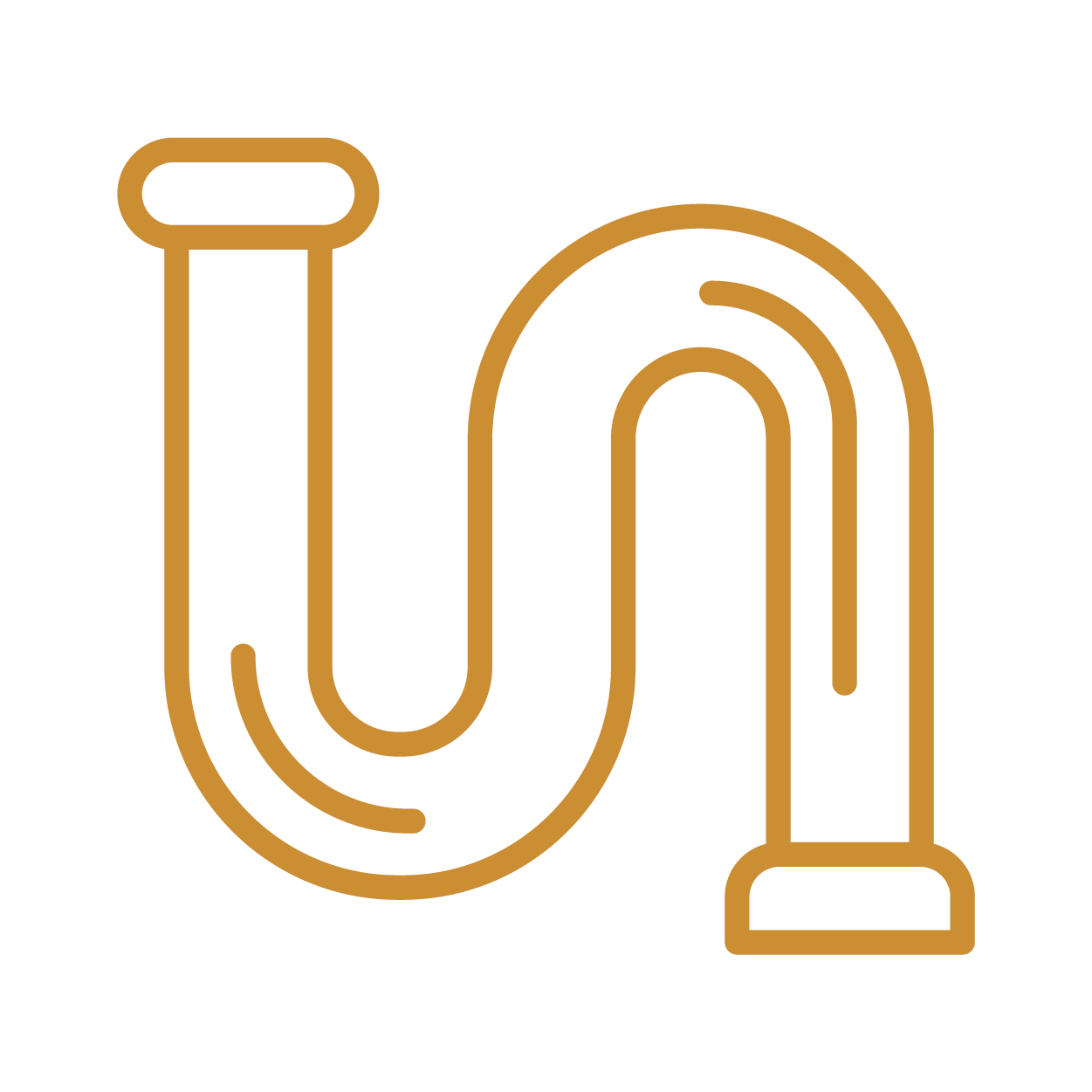 A yellow line art icon of a plumbing pipe.
